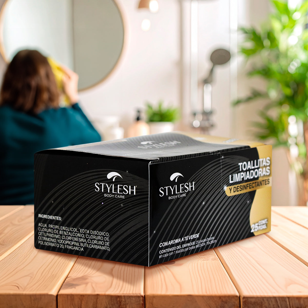 Toallitas Limpiadoras y Desinfectantes, Aroma Té Verde, Stylesh