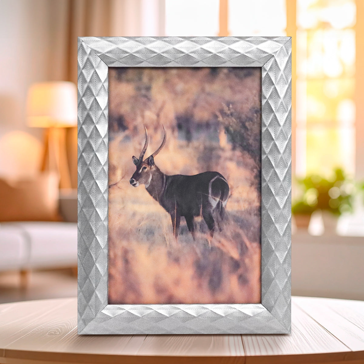 Portarretrato Textura Rombos, Color Plata, 10x15 cm