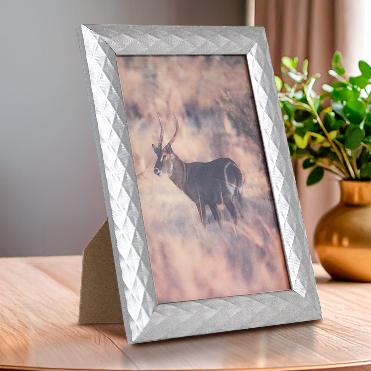 Portarretrato Textura Rombos, Color Plata, 10x15 cm