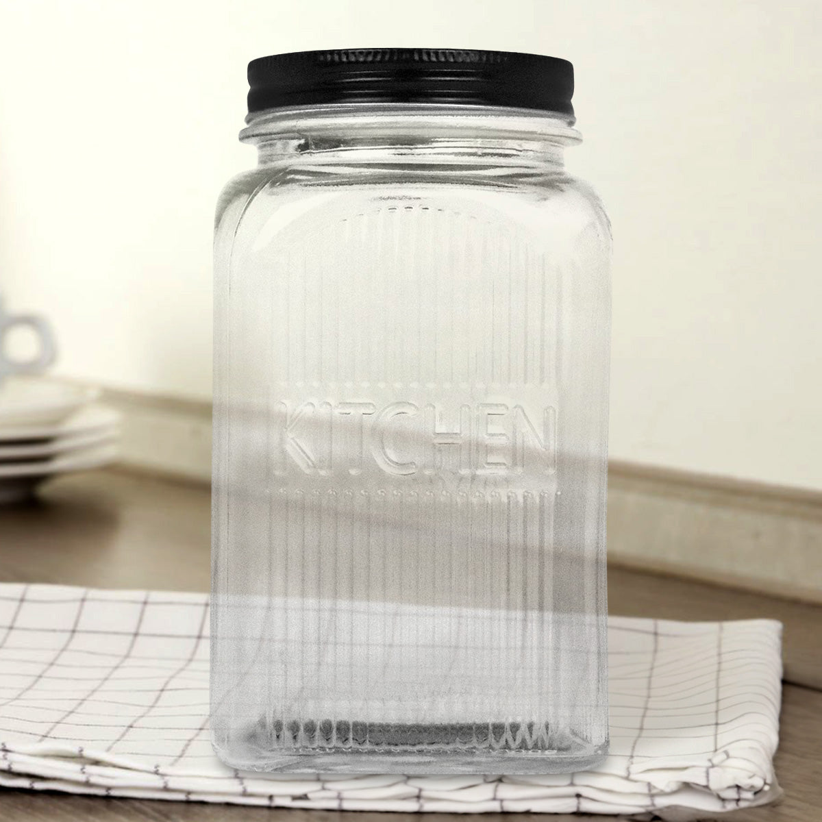 Frasco Texturizado de Vidrio con Tapa Negra, 1200 ml