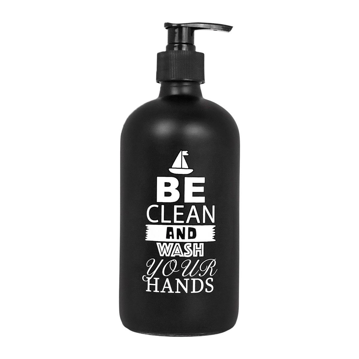 Jabonera de Cristal "Be Clean and Wash your Hands", Color Negro, 500 ml
