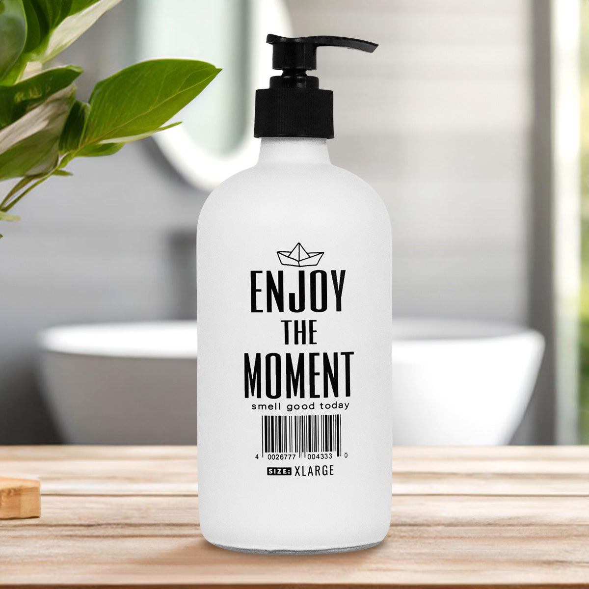 Jabonera de Cristal "Enjoy the moment", Color Blanco, 500 ml