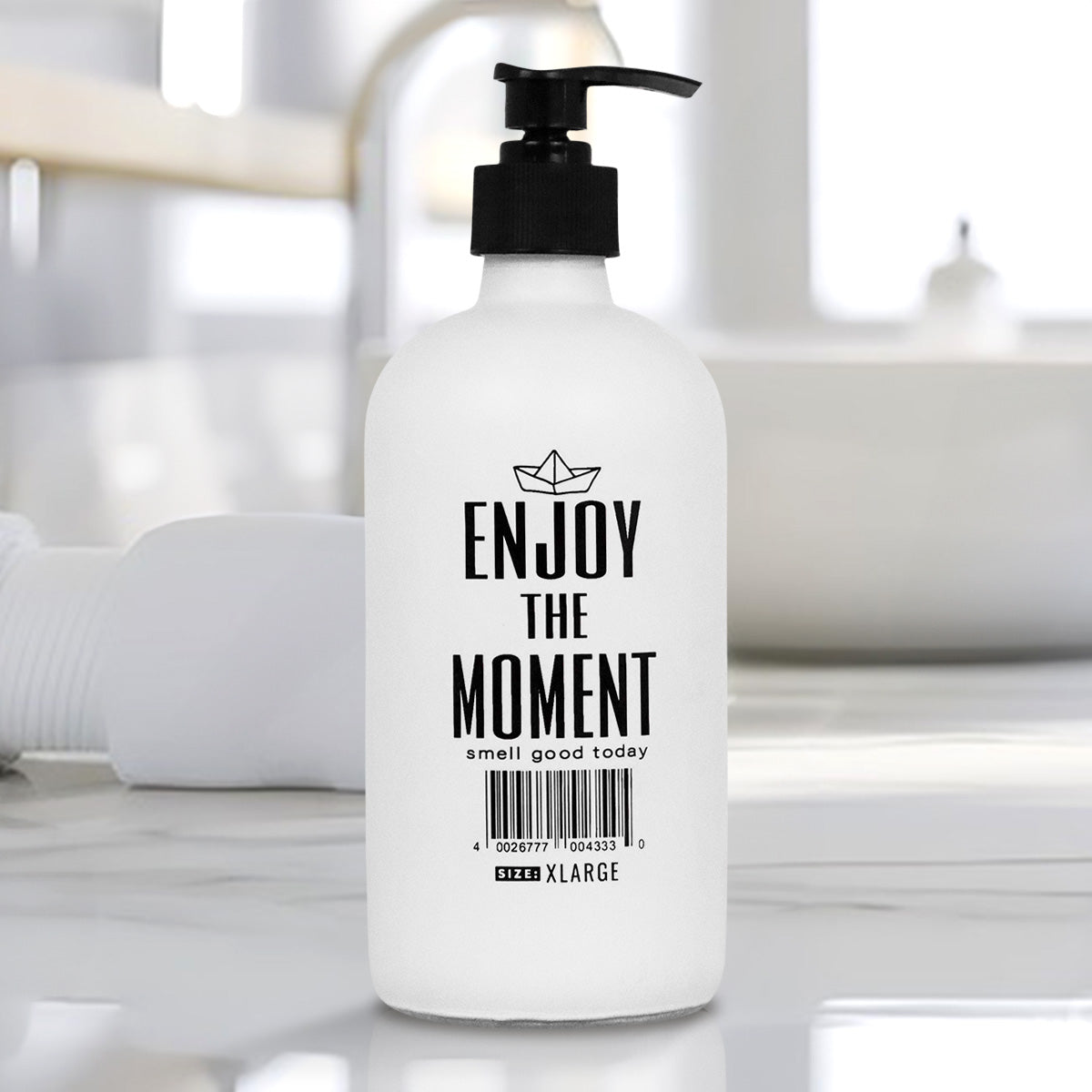 Jabonera de Cristal "Enjoy the moment", Color Blanco, 500 ml