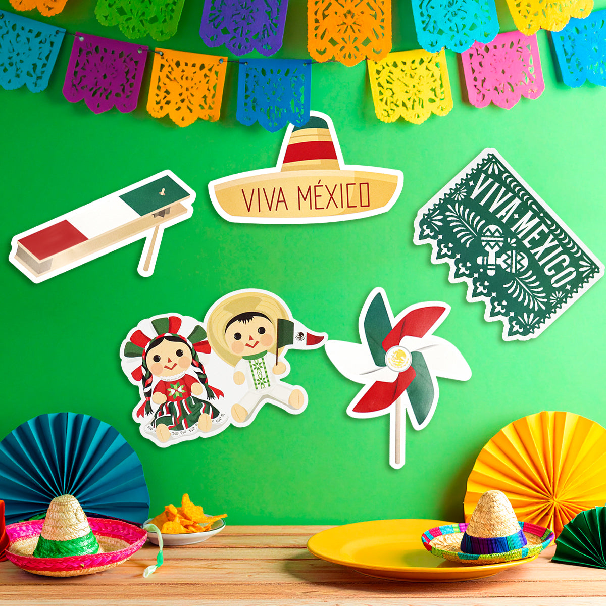 Fiestas Patrias, Decoración Colgante de Papel, 5 pzas