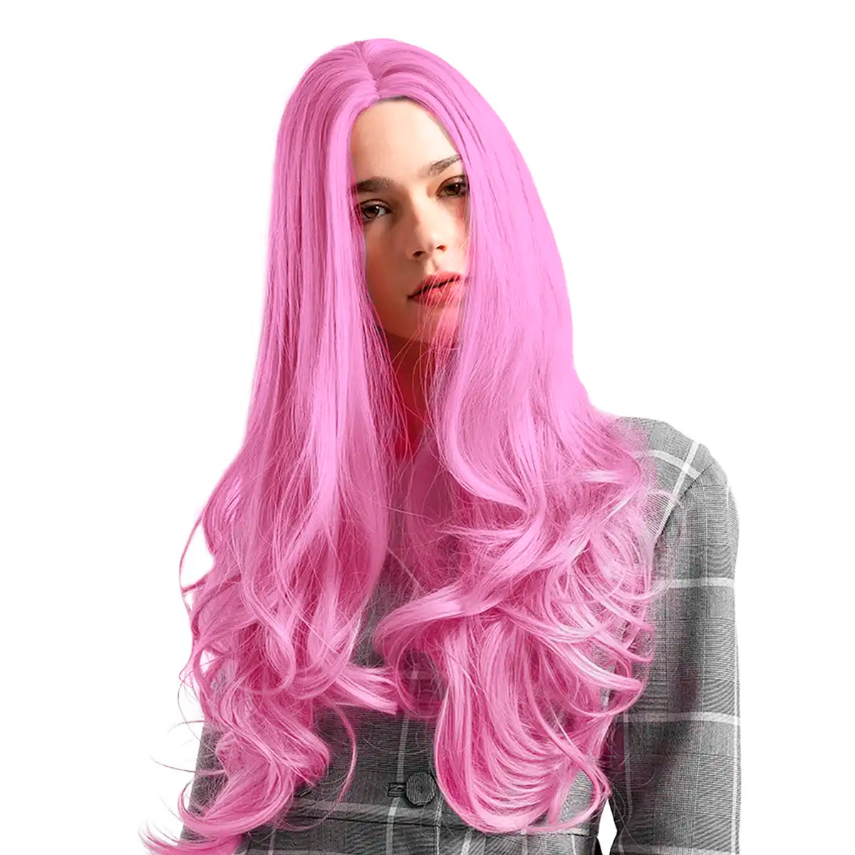 Peluca Larga Lacia, Disfraz, Color Rosa