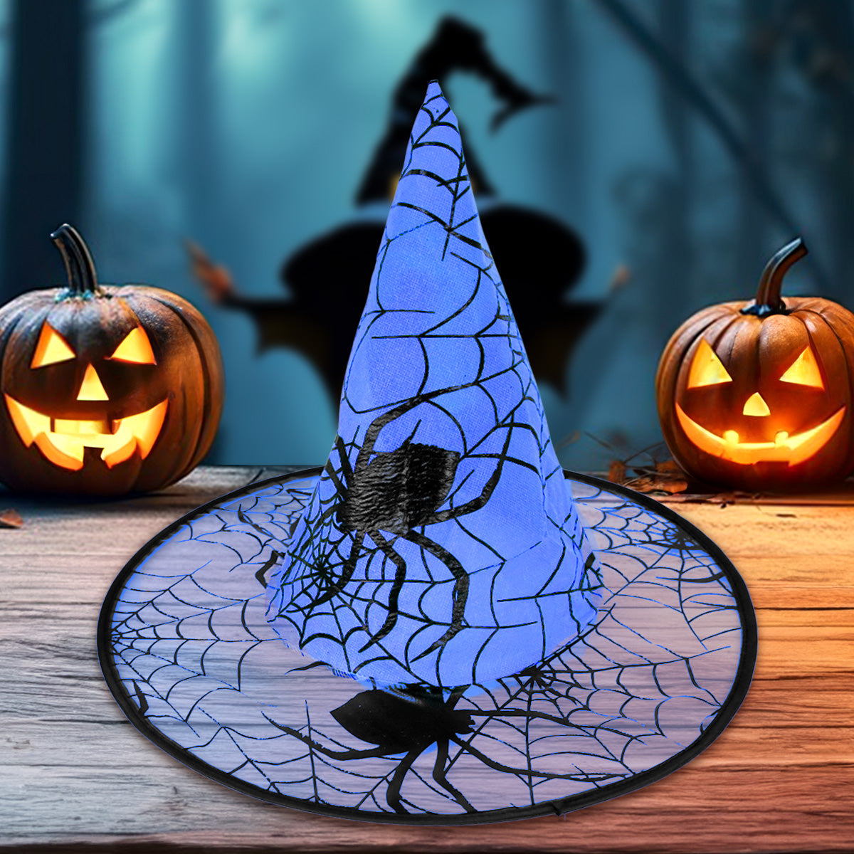 Sombrero de Bruja, Disfraz, Diseño Telaraña, Color Azul