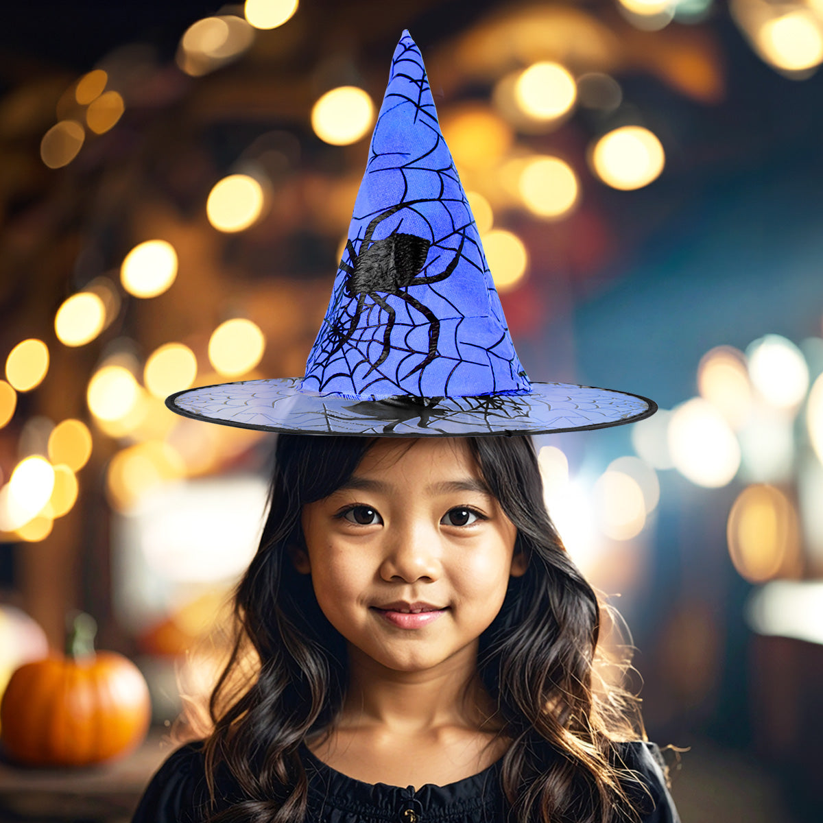 Sombrero de Bruja, Disfraz, Diseño Telaraña, Color Azul