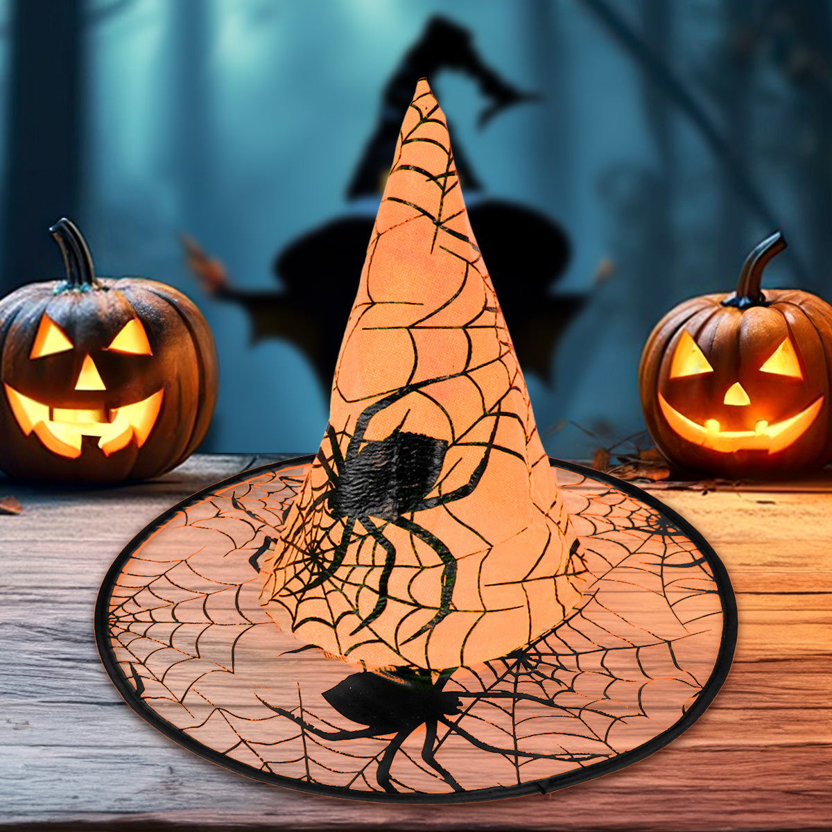 Sombrero de Bruja, Disfraz, Diseño Telaraña, Color Naranja