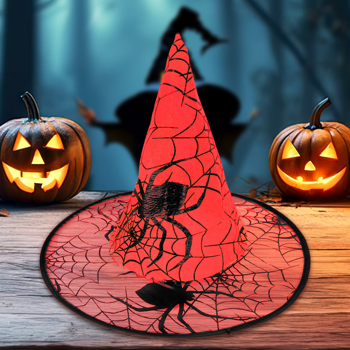 Sombrero de Bruja, Disfraz, Diseño Telaraña, Color Rojo