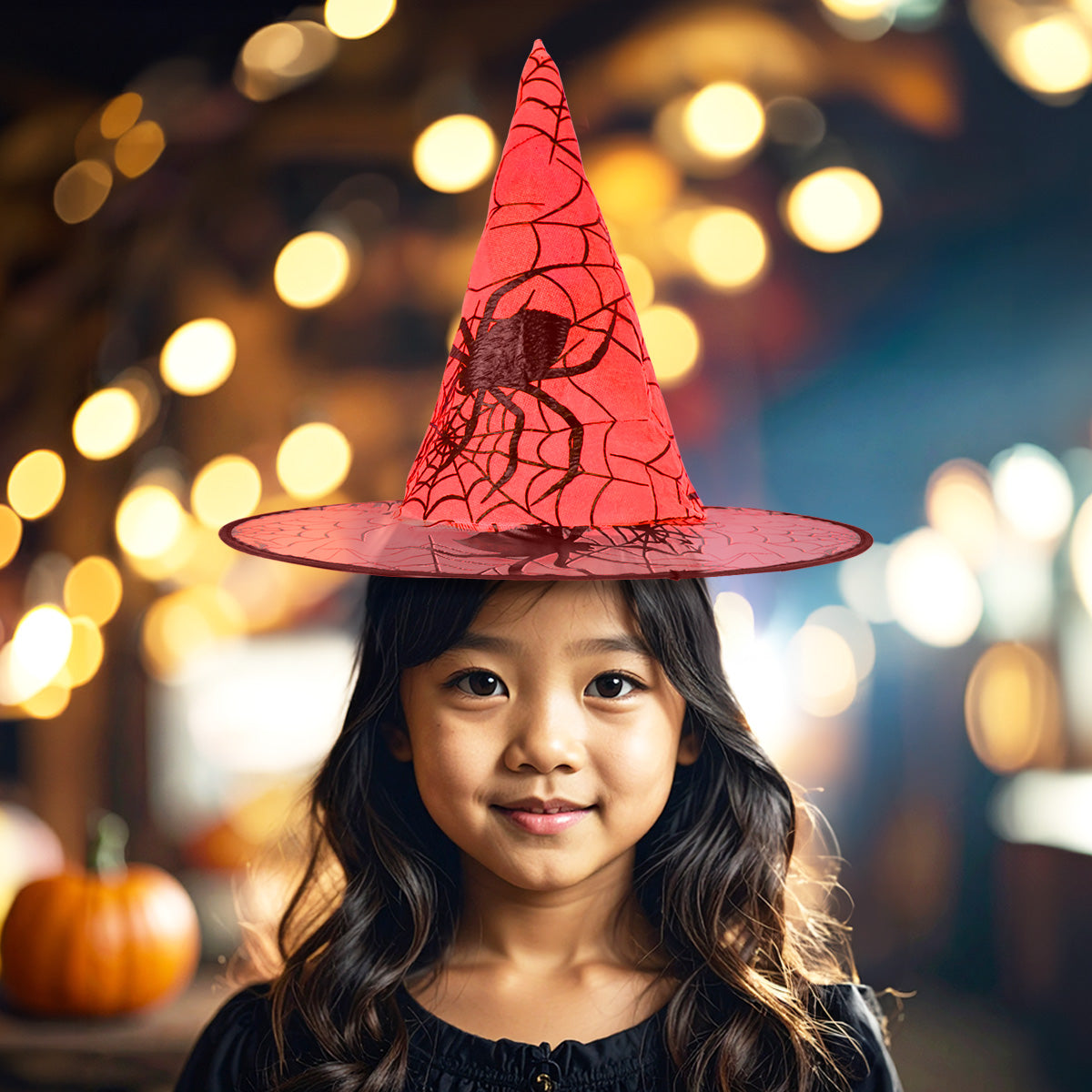 Sombrero de Bruja, Disfraz, Diseño Telaraña, Color Rojo