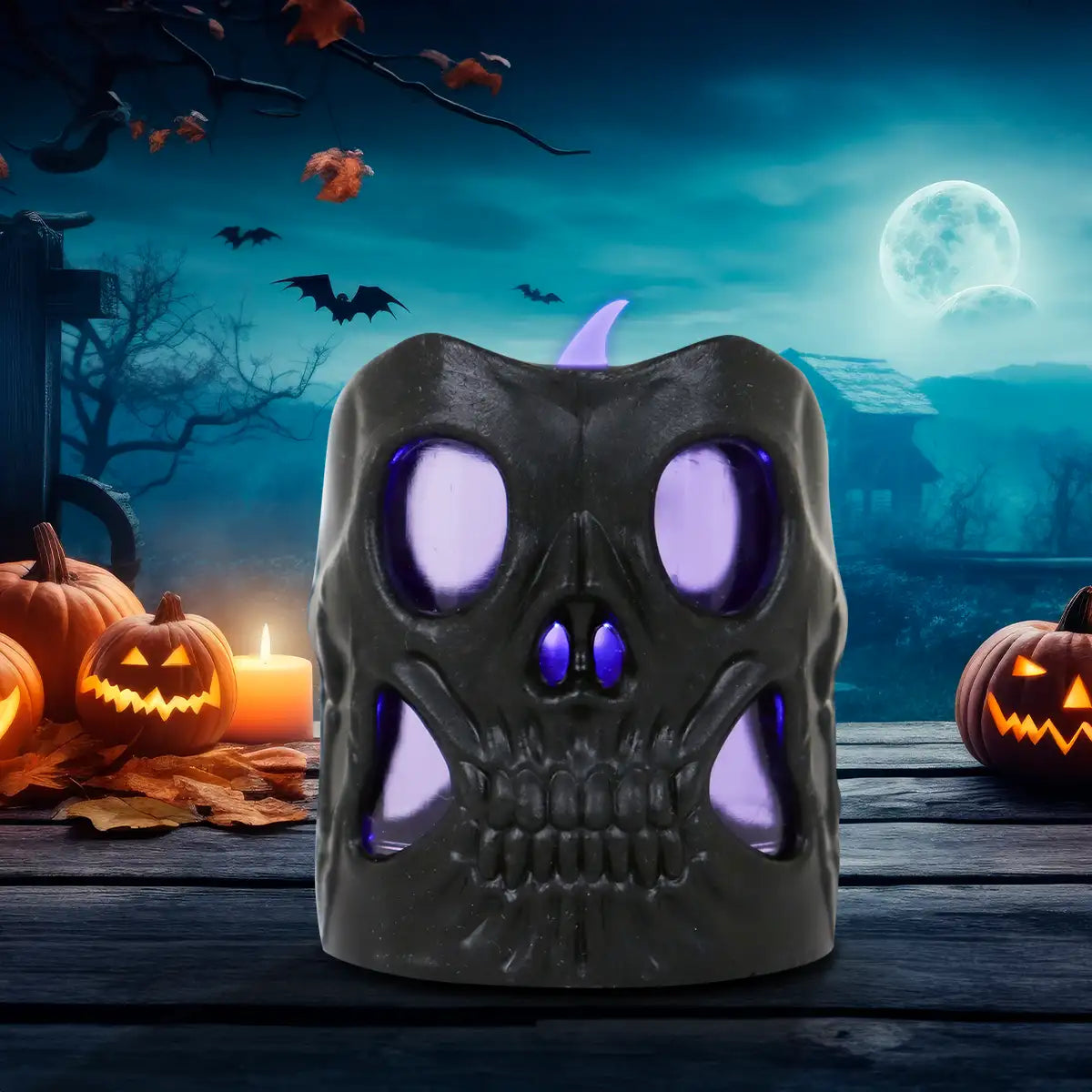 Calavera de Plástico, Vela, Color Negro