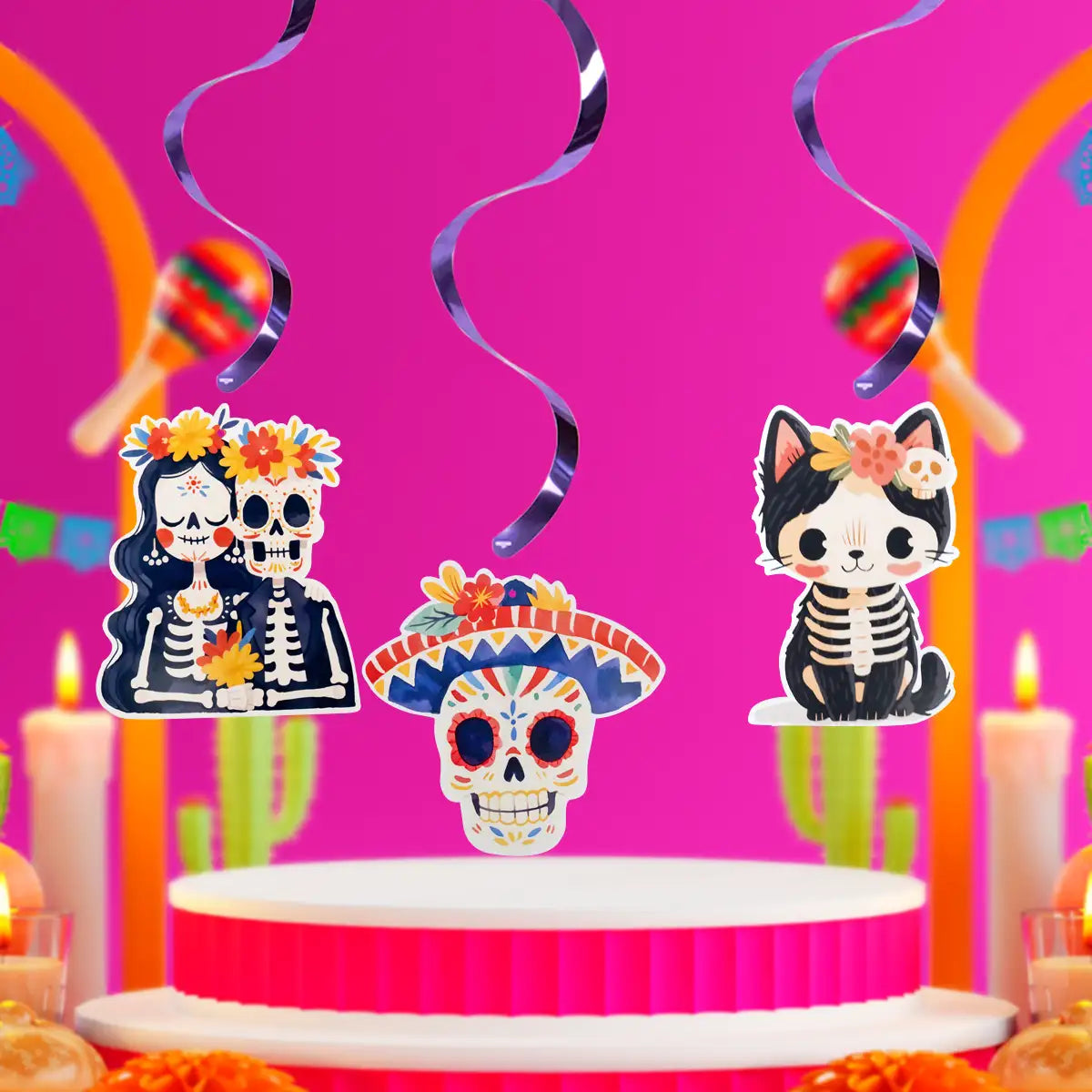 Gatito Catrín, Decoraciones Colgantes con Espiral, 3 pzas