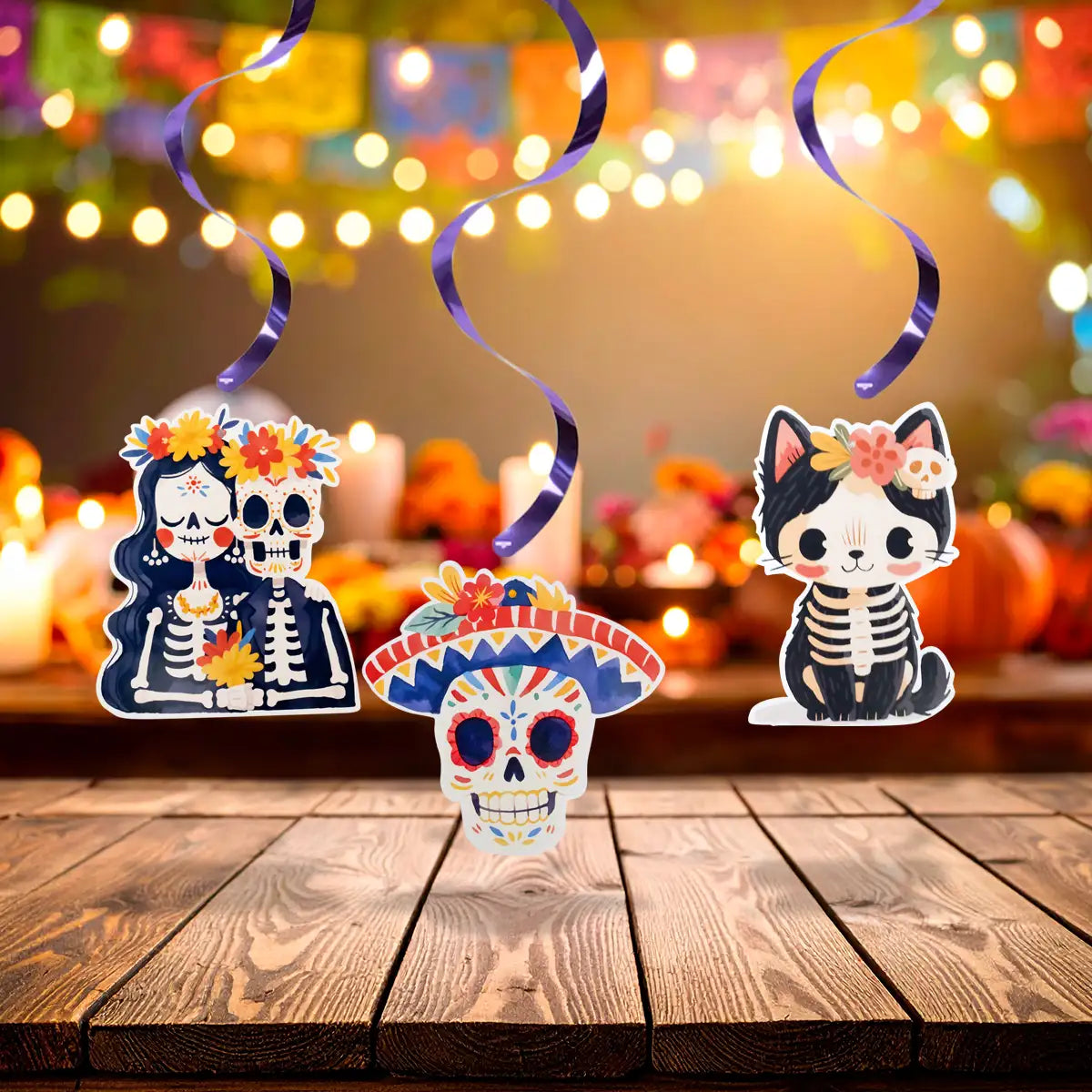 Gatito Catrín, Decoraciones Colgantes con Espiral, 3 pzas