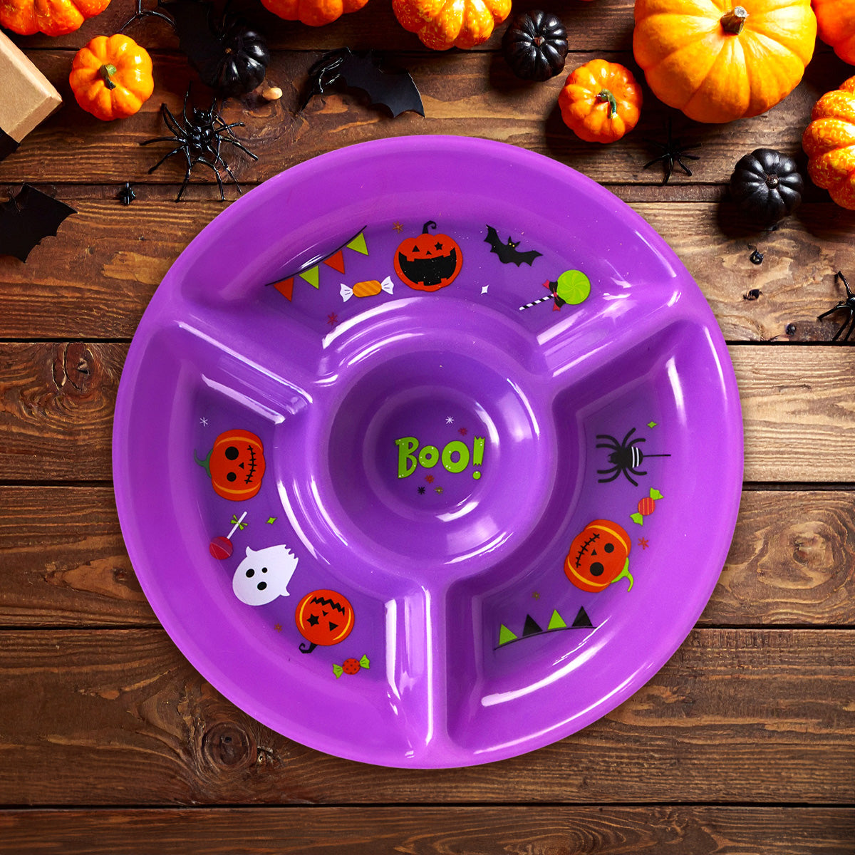 Plato Botanero Redondo con 4 Compartimentos, Halloween