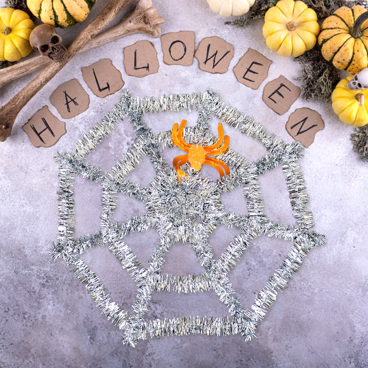 Telaraña de Tinsel con Araña, Adorno, Color Plata