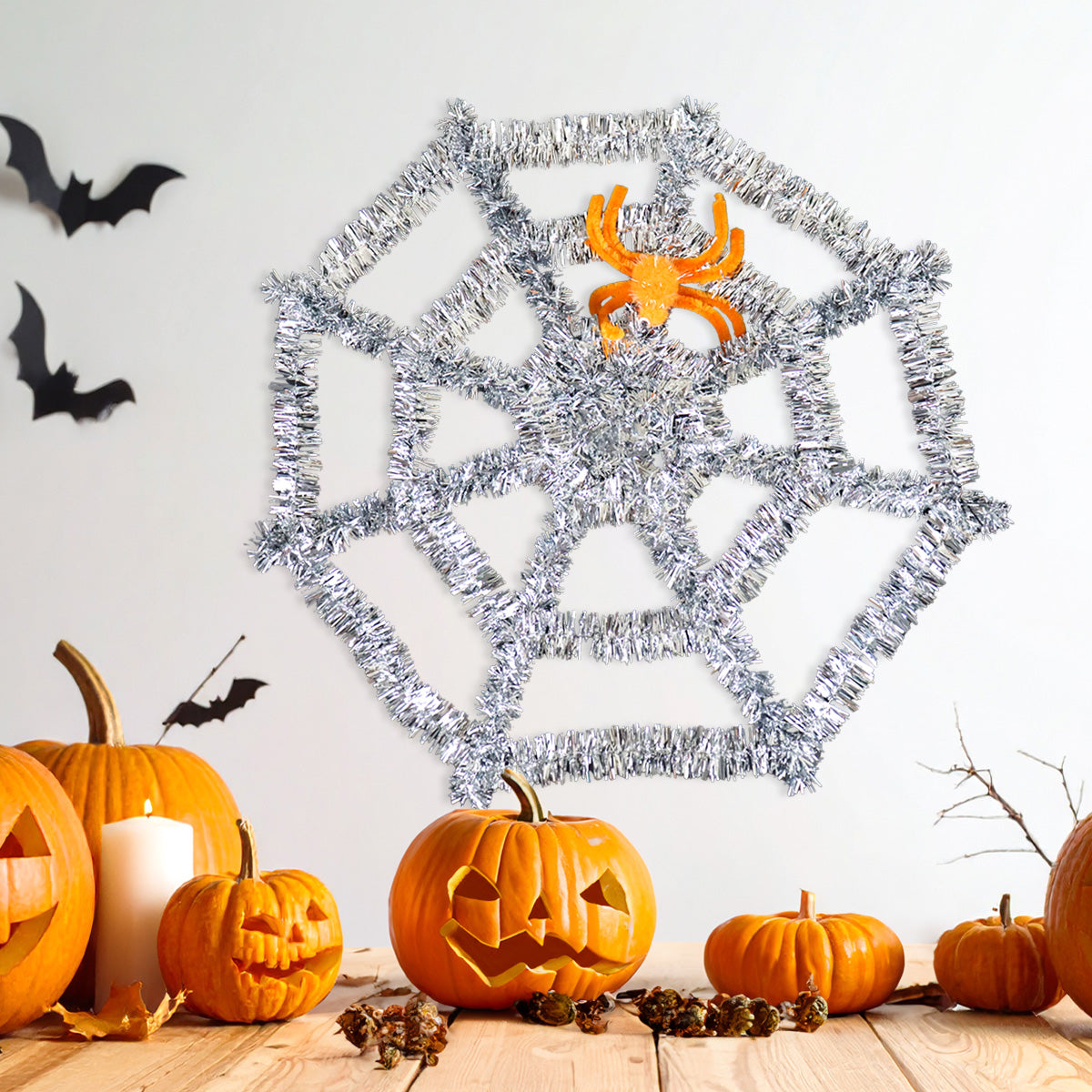 Telaraña de Tinsel con Araña, Adorno, Color Plata