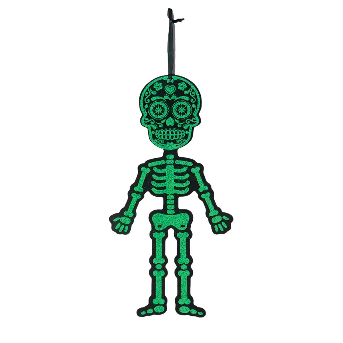 Esqueleto, Decoración Colgante con Glitter, Color Verde