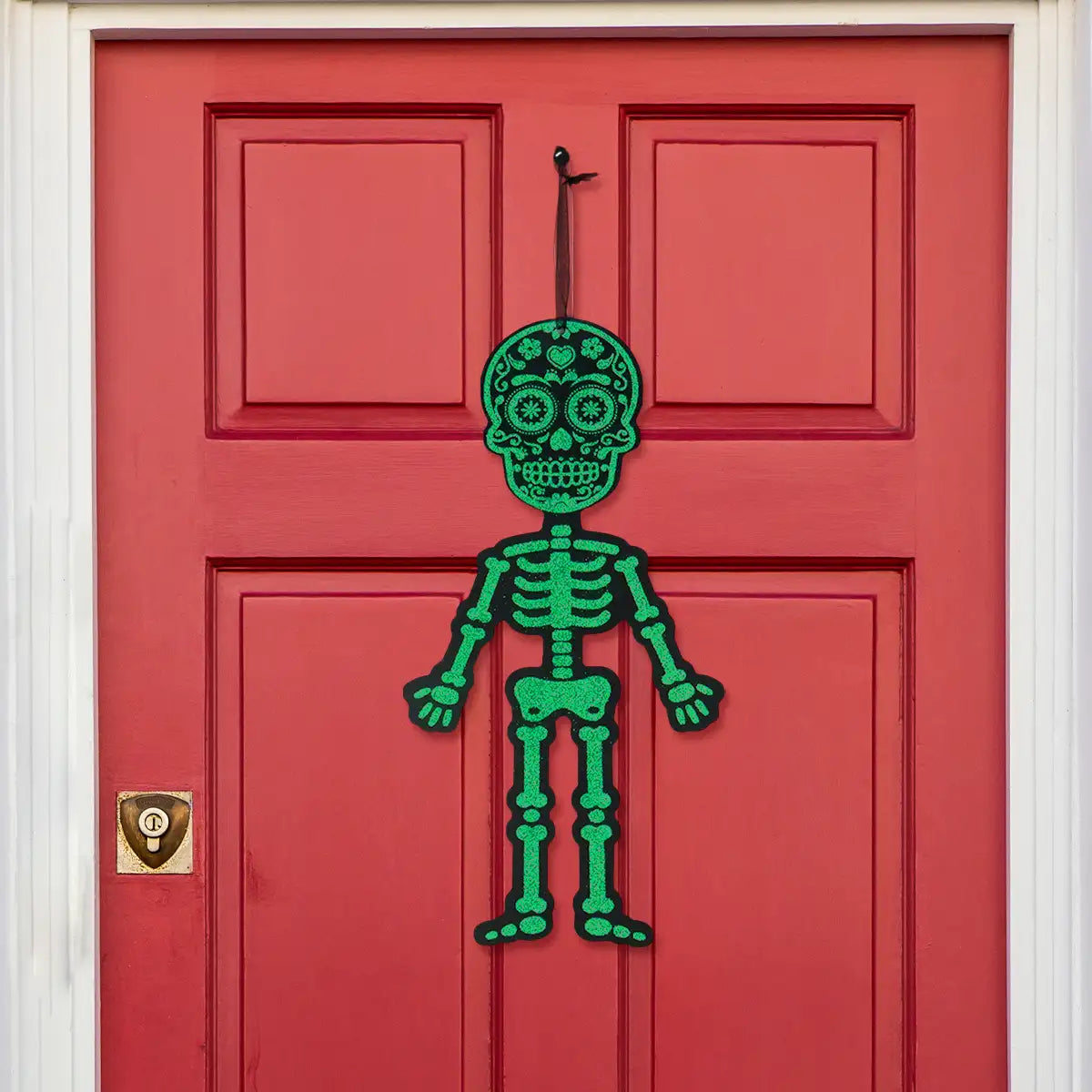 Esqueleto, Decoración Colgante con Glitter, Color Verde