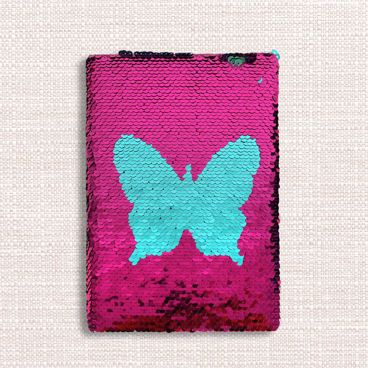 Cuaderno de Lentejuela Color Fiusha con Diseño de Mariposa, 80 Hojas