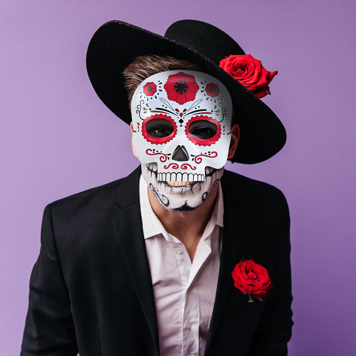 Máscara con Diseño de Calavera, Color Rojo