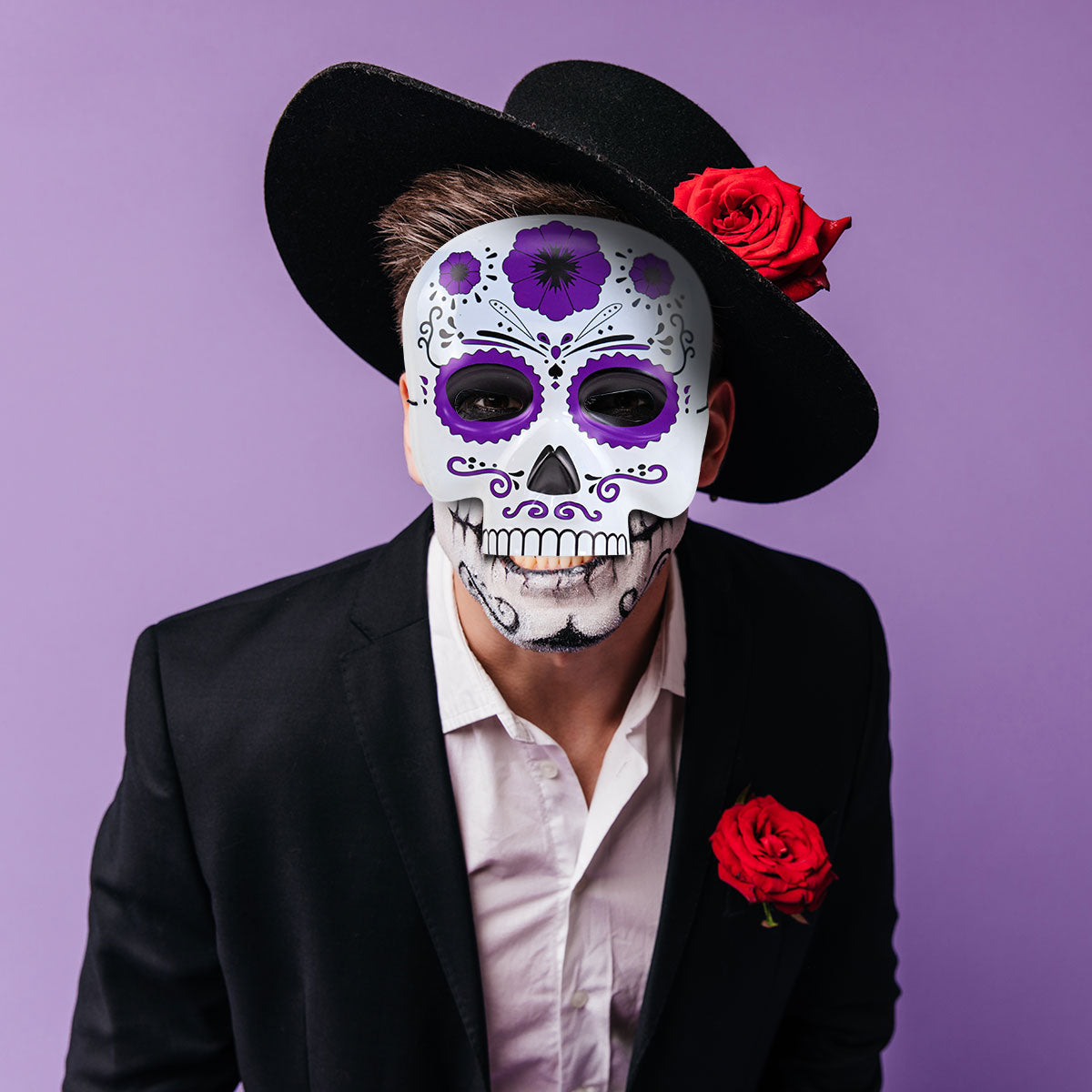 Máscara con Diseño de Calavera, Color Morado