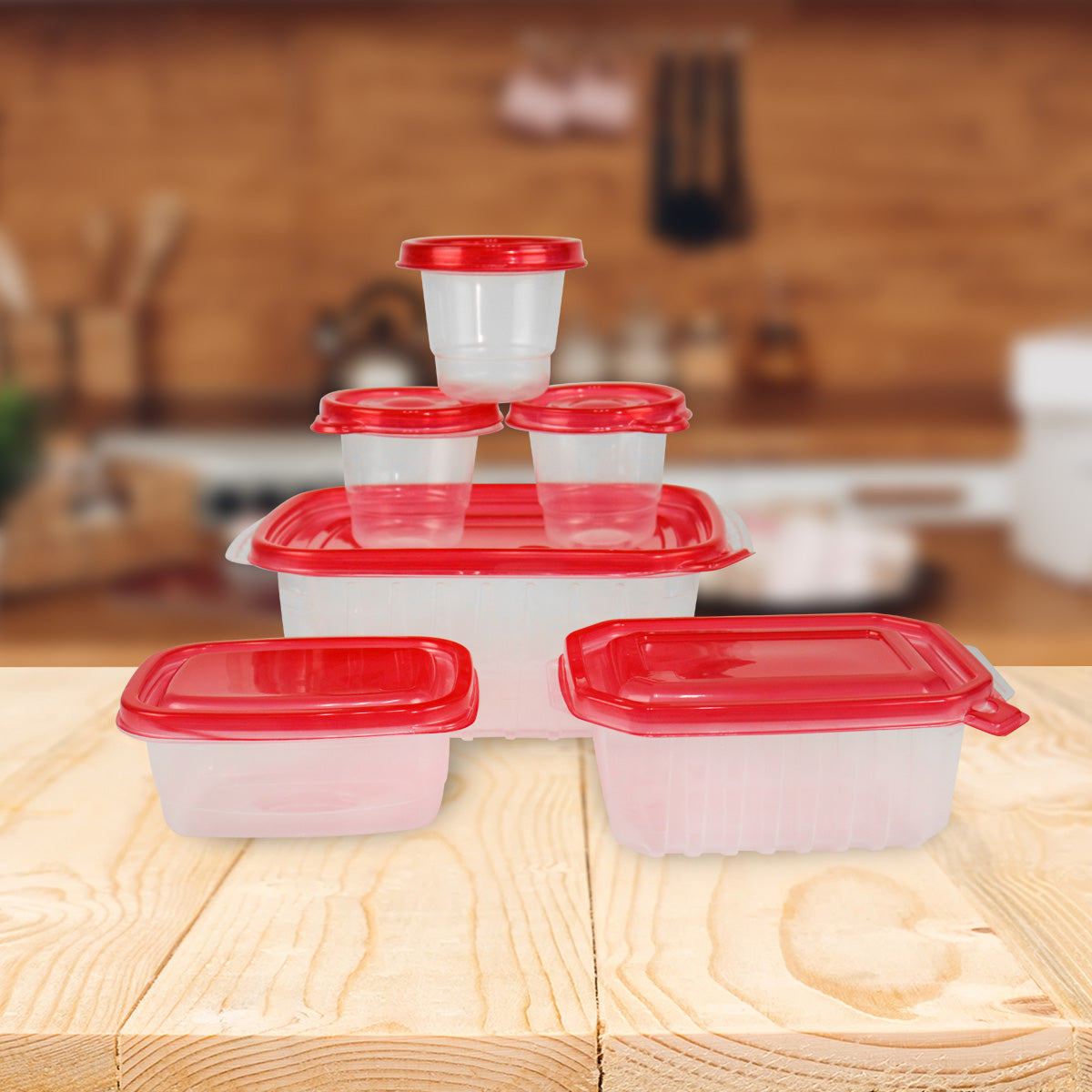 Set de 6 Recipientes de Plástico Inkanto, Color Rojo