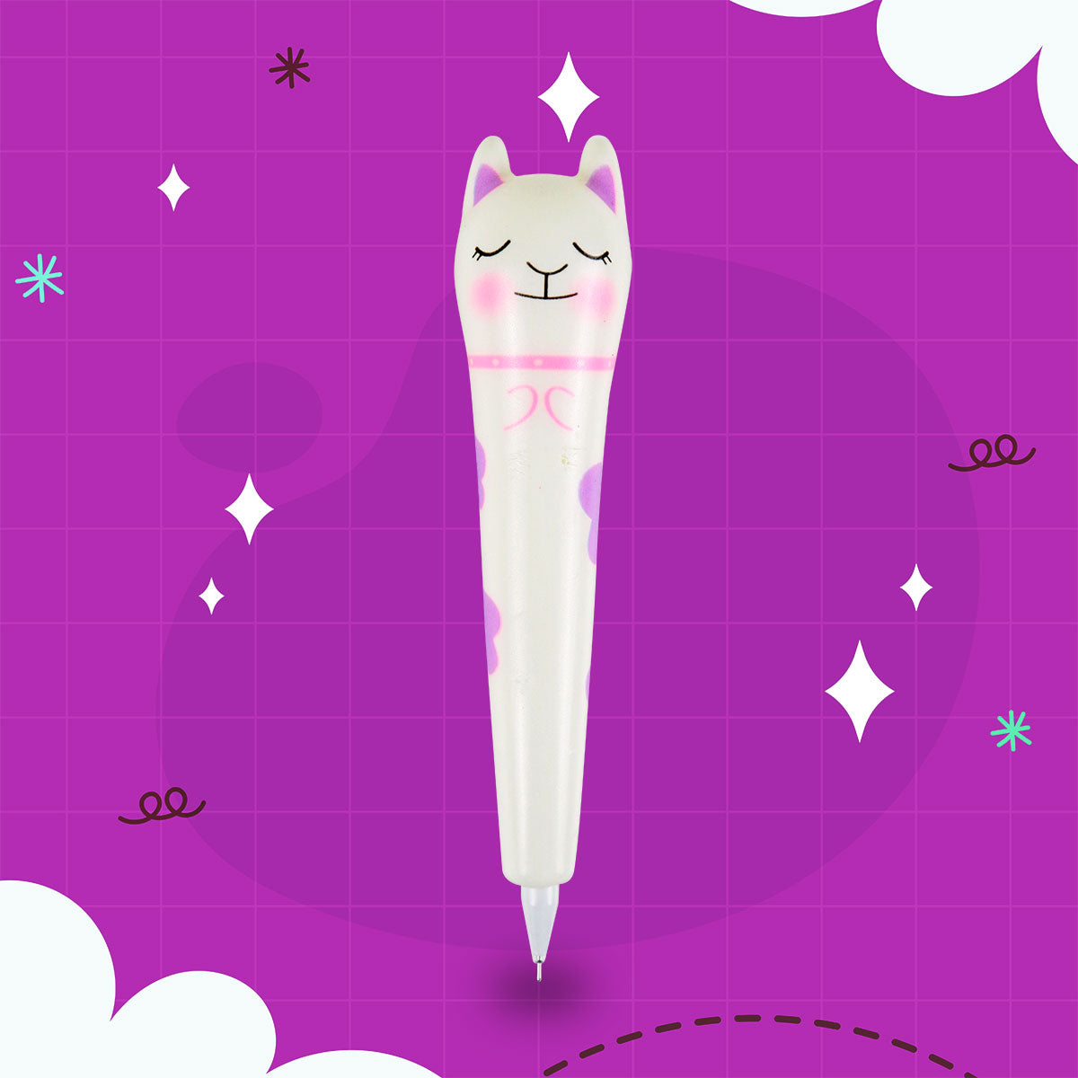 Bolígrafo en forma de Gato Blanco con Lila