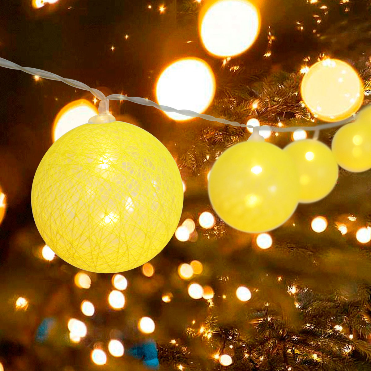 Serie de Esferas con Luz Led color Amarillo, 1.5m
