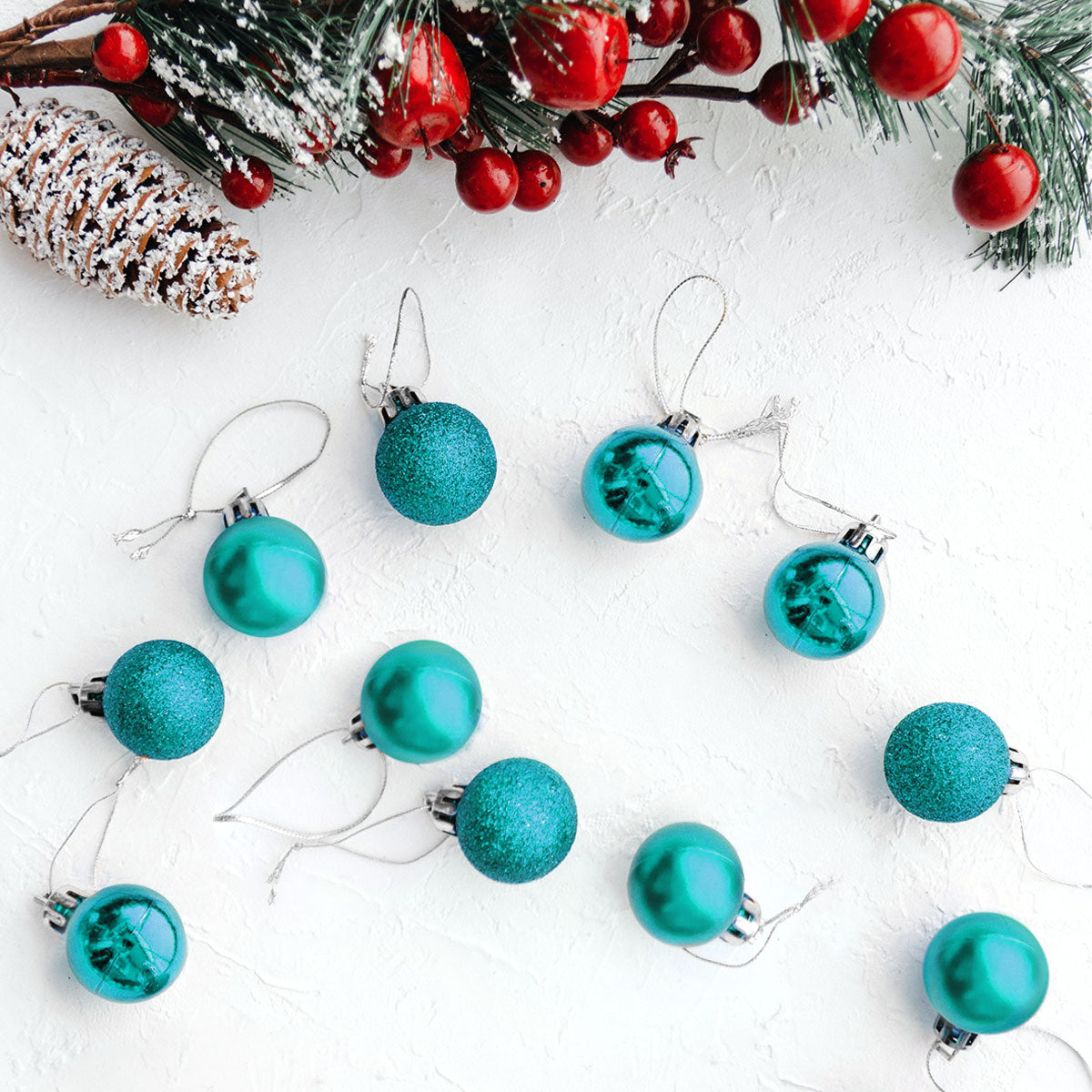 Esferas Navideñas Color Celeste, 12 piezas