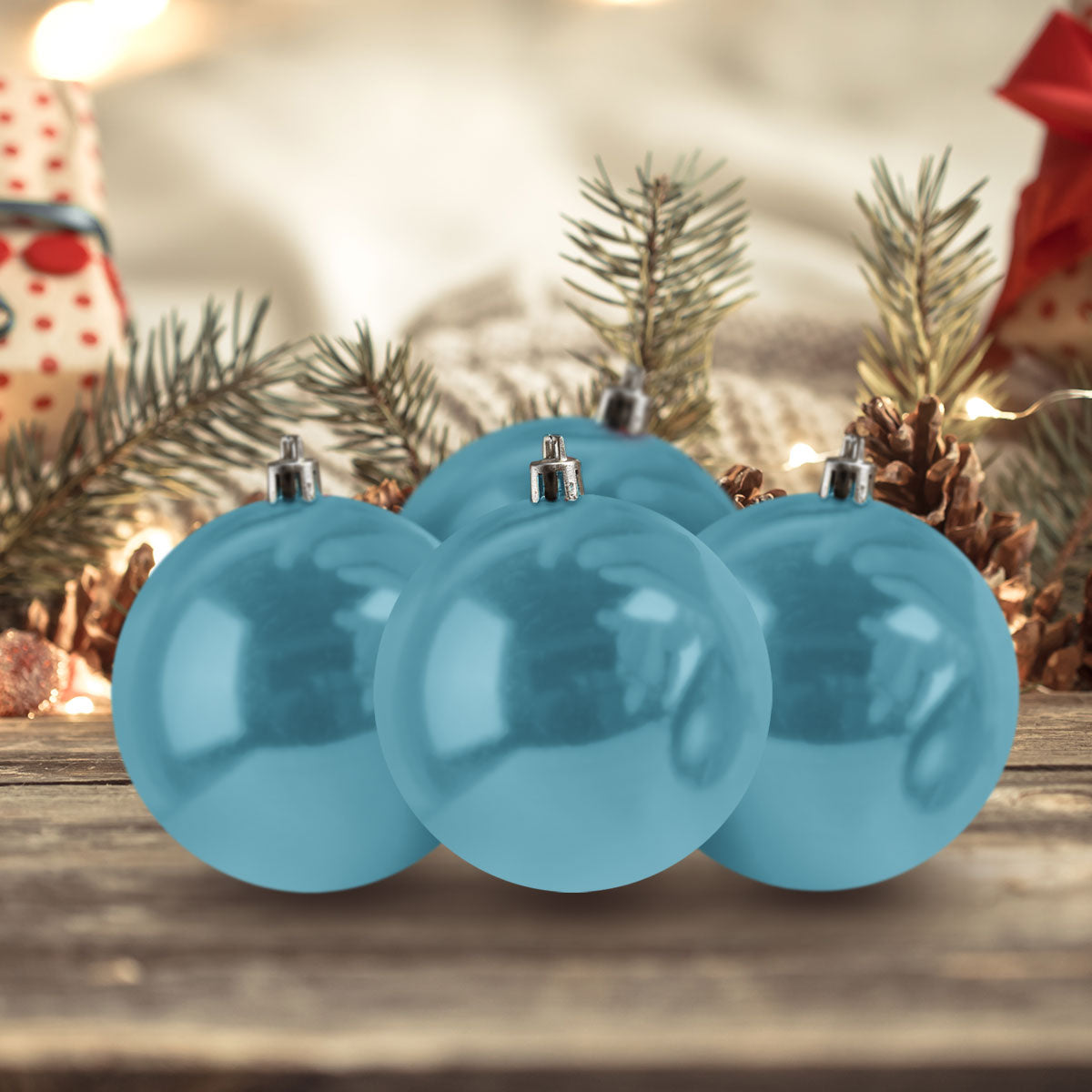 Esferas Navideñas Color Azul, 4 piezas.