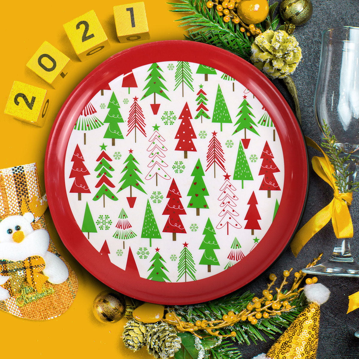 Plato de Plástico Pino Navideño, 30 cm.