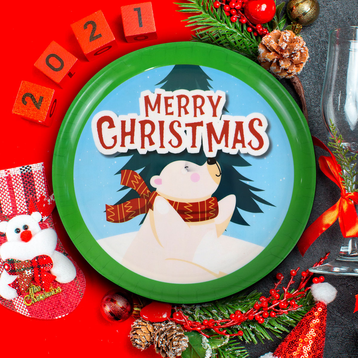 Plato Navideño Oso Polar Merry Christmas