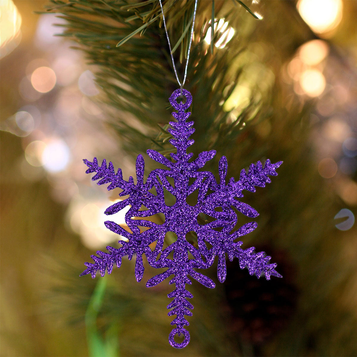 Copos de Nieve con Diamantina color Morado, 5 piezas.