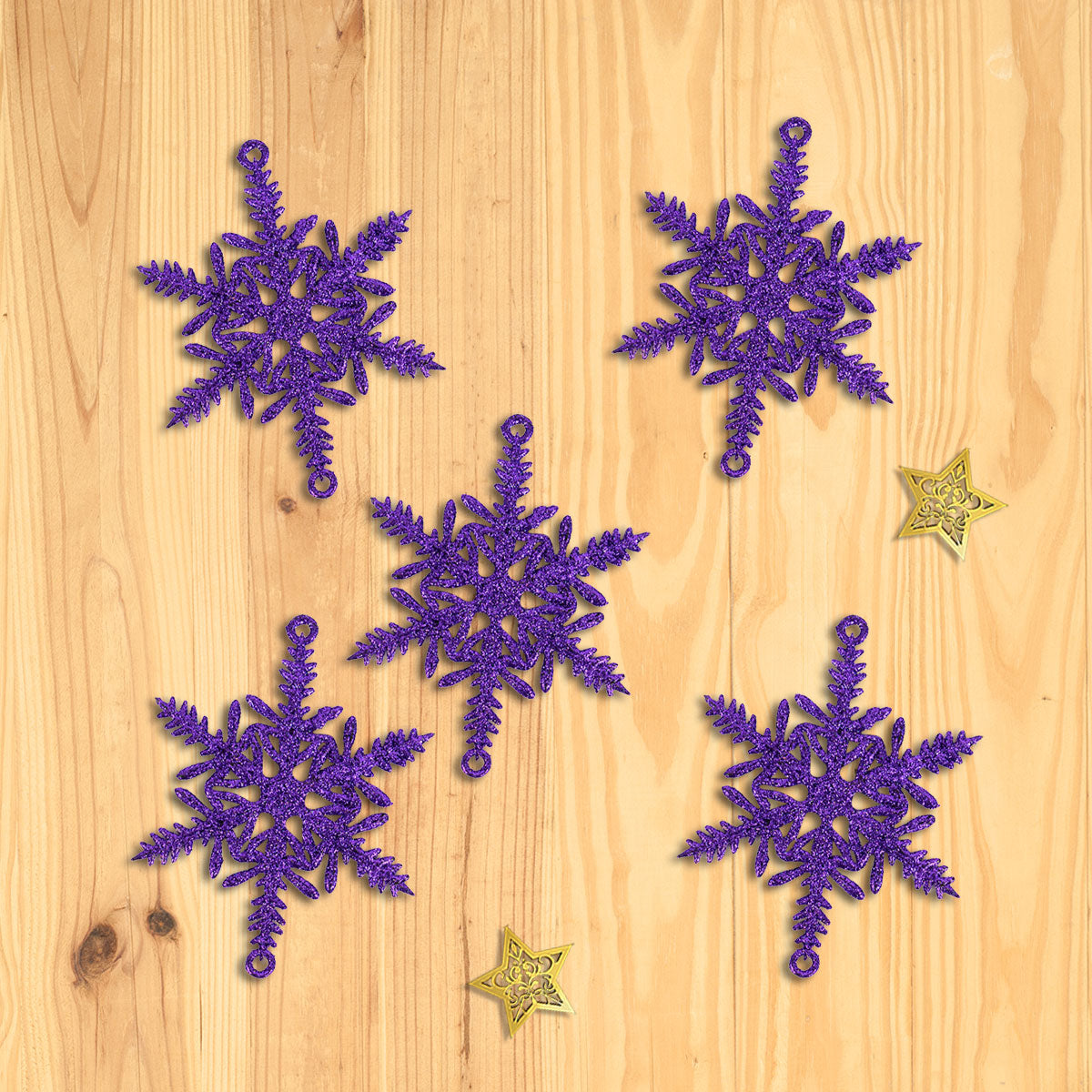 Copos de Nieve con Diamantina color Morado, 5 piezas.