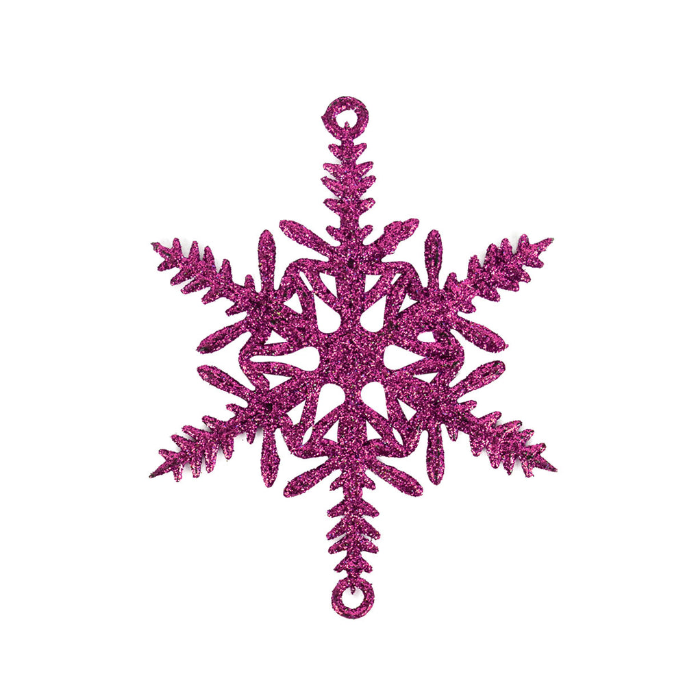 Copos de Nieve con Diamantina color Fiusha, 5 piezas.