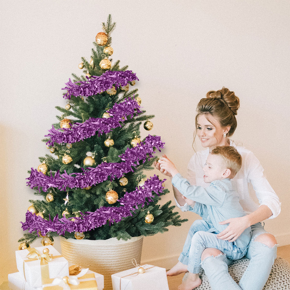 Guirnalda Navideña de Tinsel color Morado, 2m