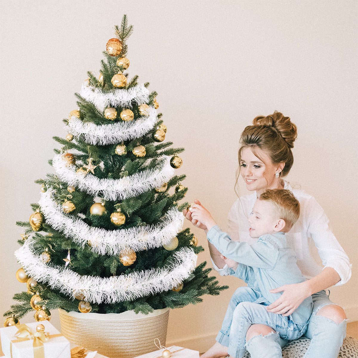 Guirnalda Navideña de Tinsel Brillante color Blanco