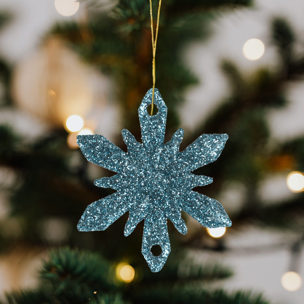 Nochebuenas Decorativas Diamantina color Azul, 6 piezas.