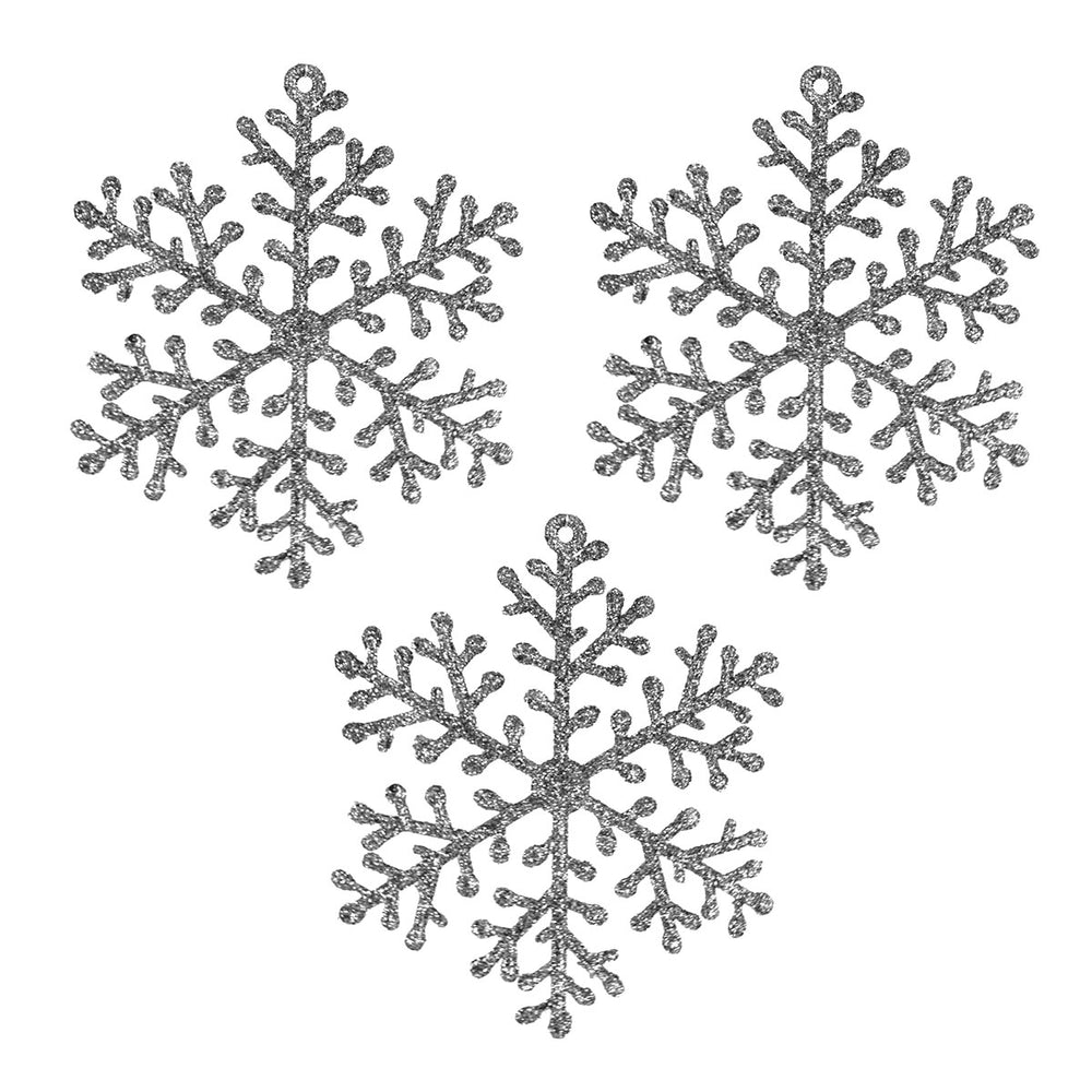 Copos de Nieve con Diamantina Plata, 3 piezas.