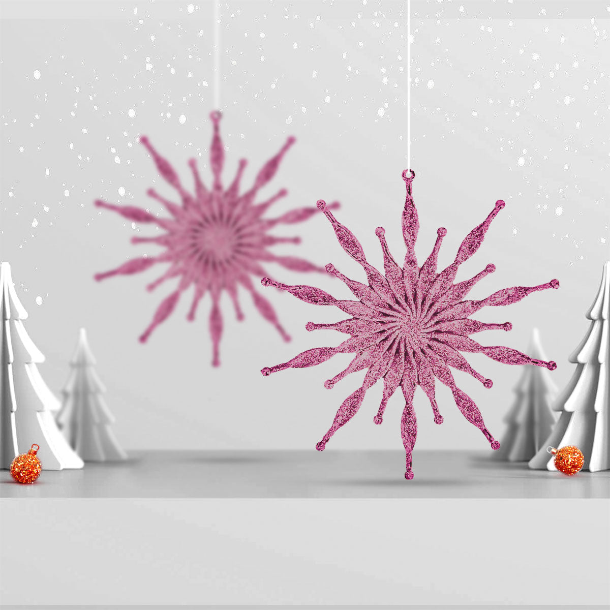 Copos de Nieve Diamantina Fucsia, 2 piezas.