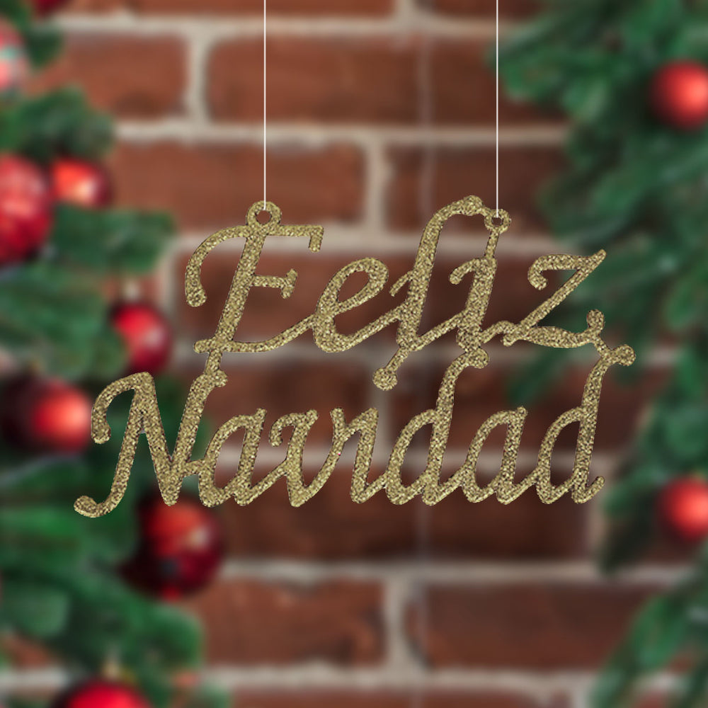 Letrero Feliz Navidad color Oro con Glitter