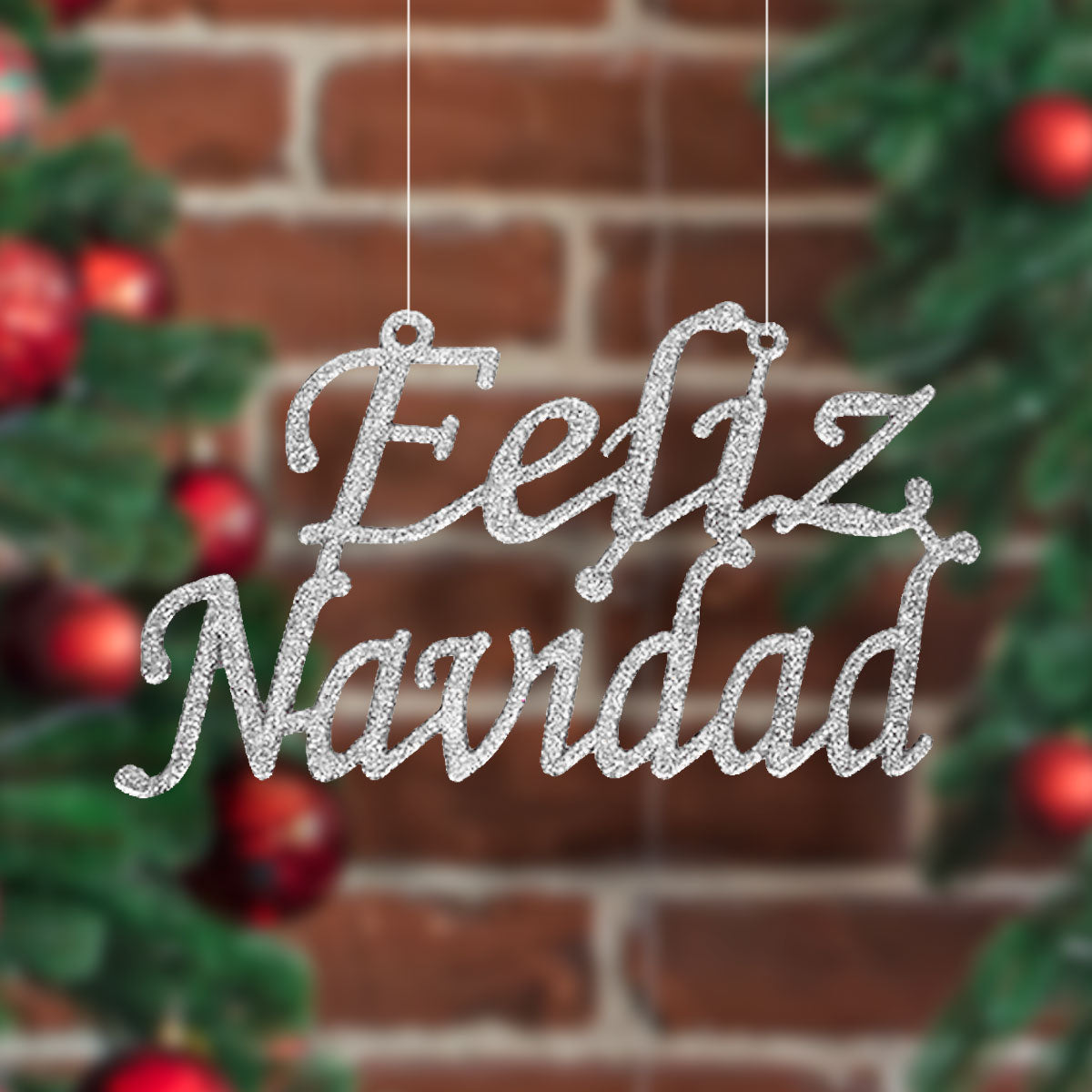 Letrero Feliz Navidad color Plata con Glitter