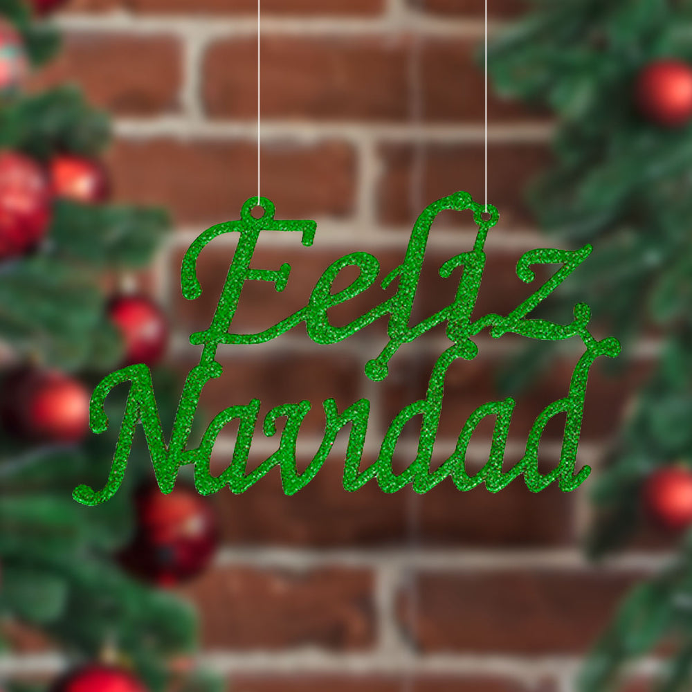 Letrero Feliz Navidad color Verde con Glitter