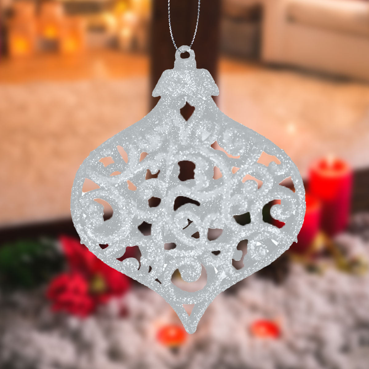 Ornamentos Navideños color Plata, 2 piezas.