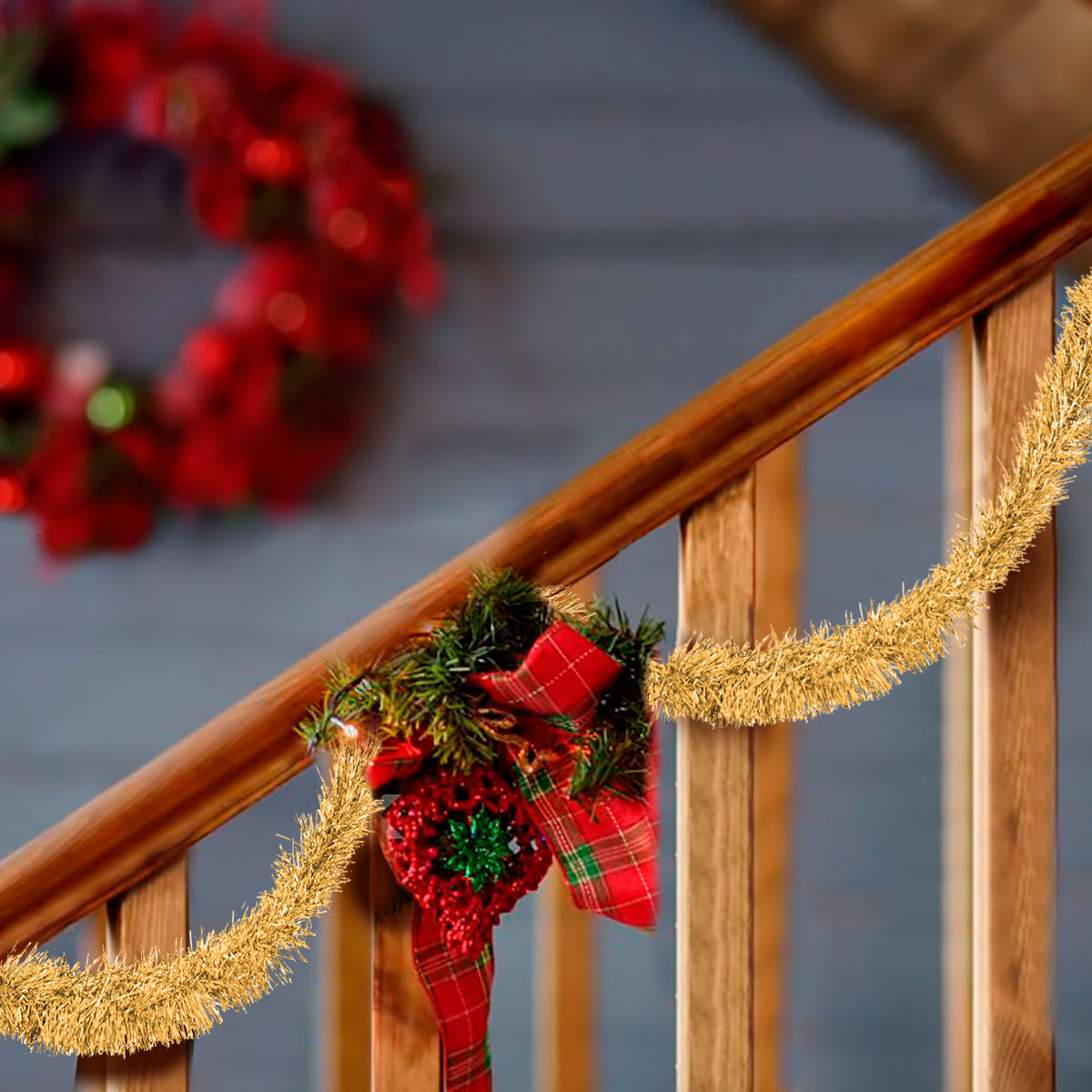 Guirnalda Navideña de Tinsel Brillante color Oro, 1.3m