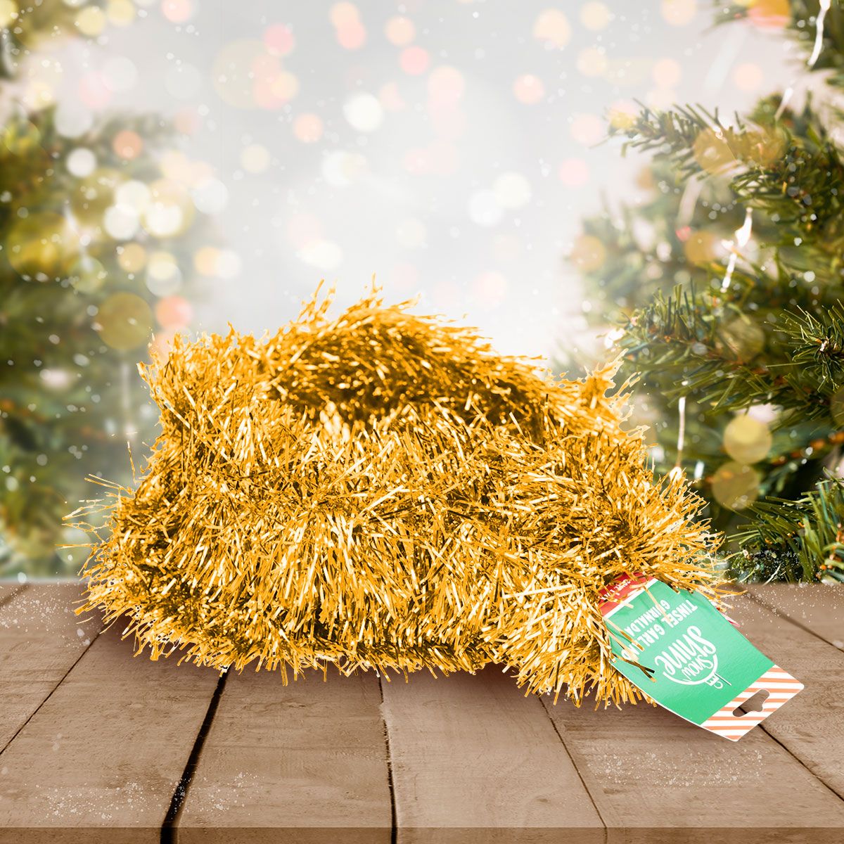 Guirnalda Navideña de Tinsel Brillante color Oro, 1.3m