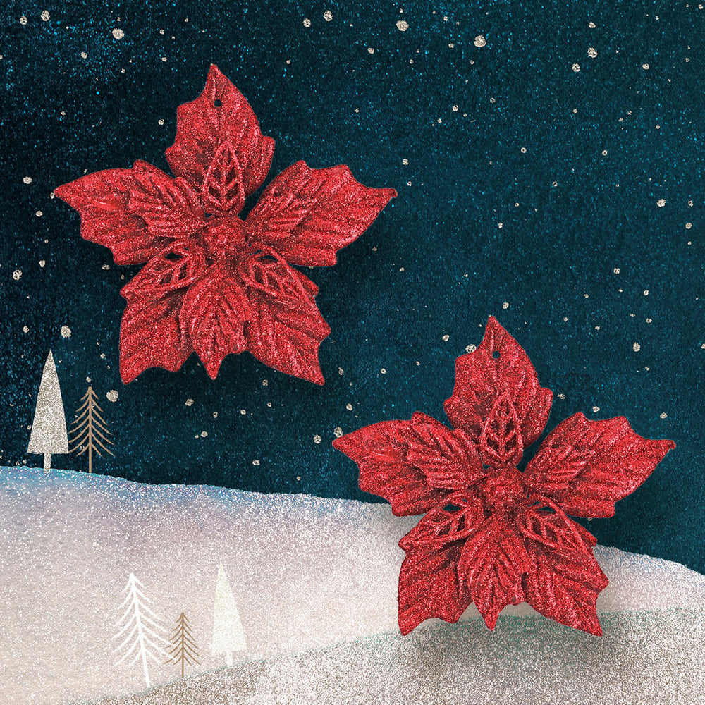 Nochebuenas Decorativas con Diamantina color Rojo, 2pzas.