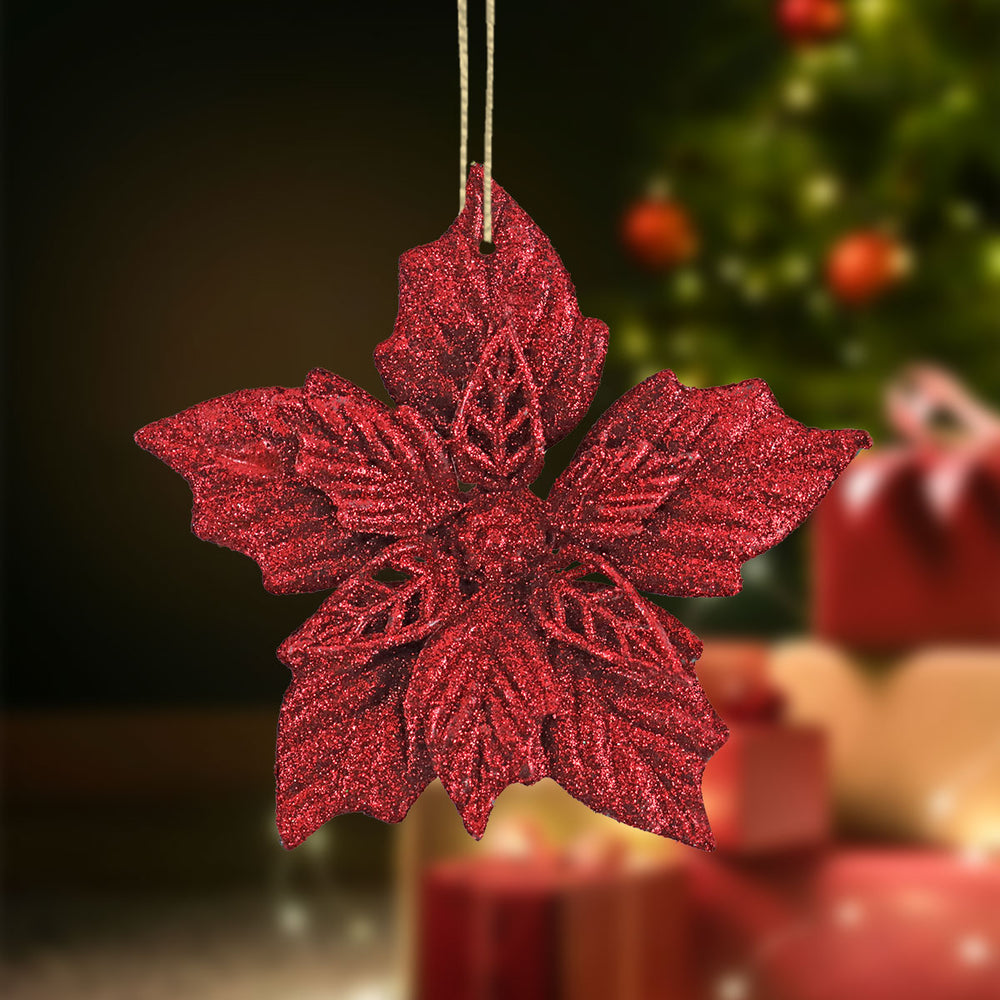 Nochebuenas Decorativas con Diamantina color Rojo, 2pzas.