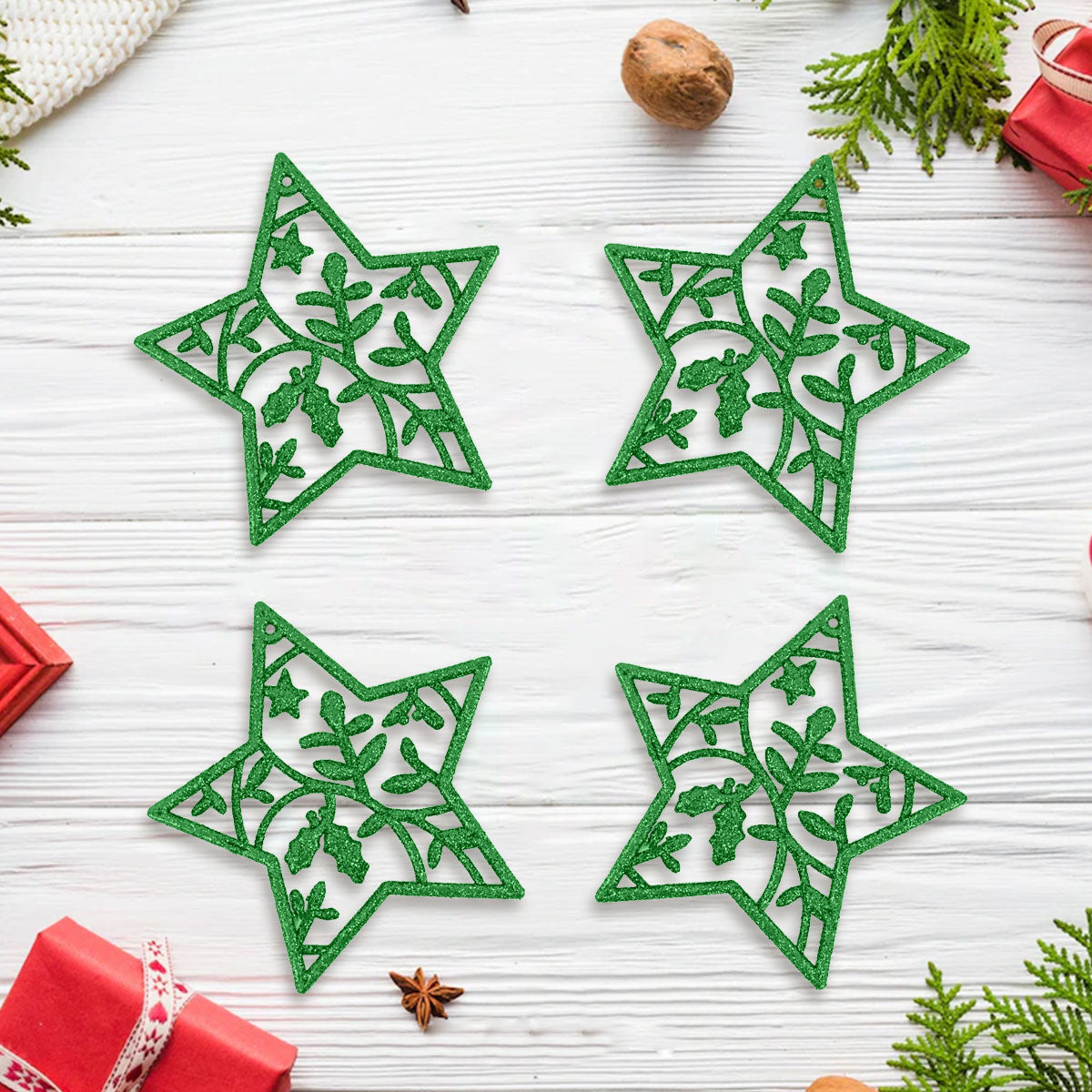 Set de 4 Estrellas Navideñas color Verde
