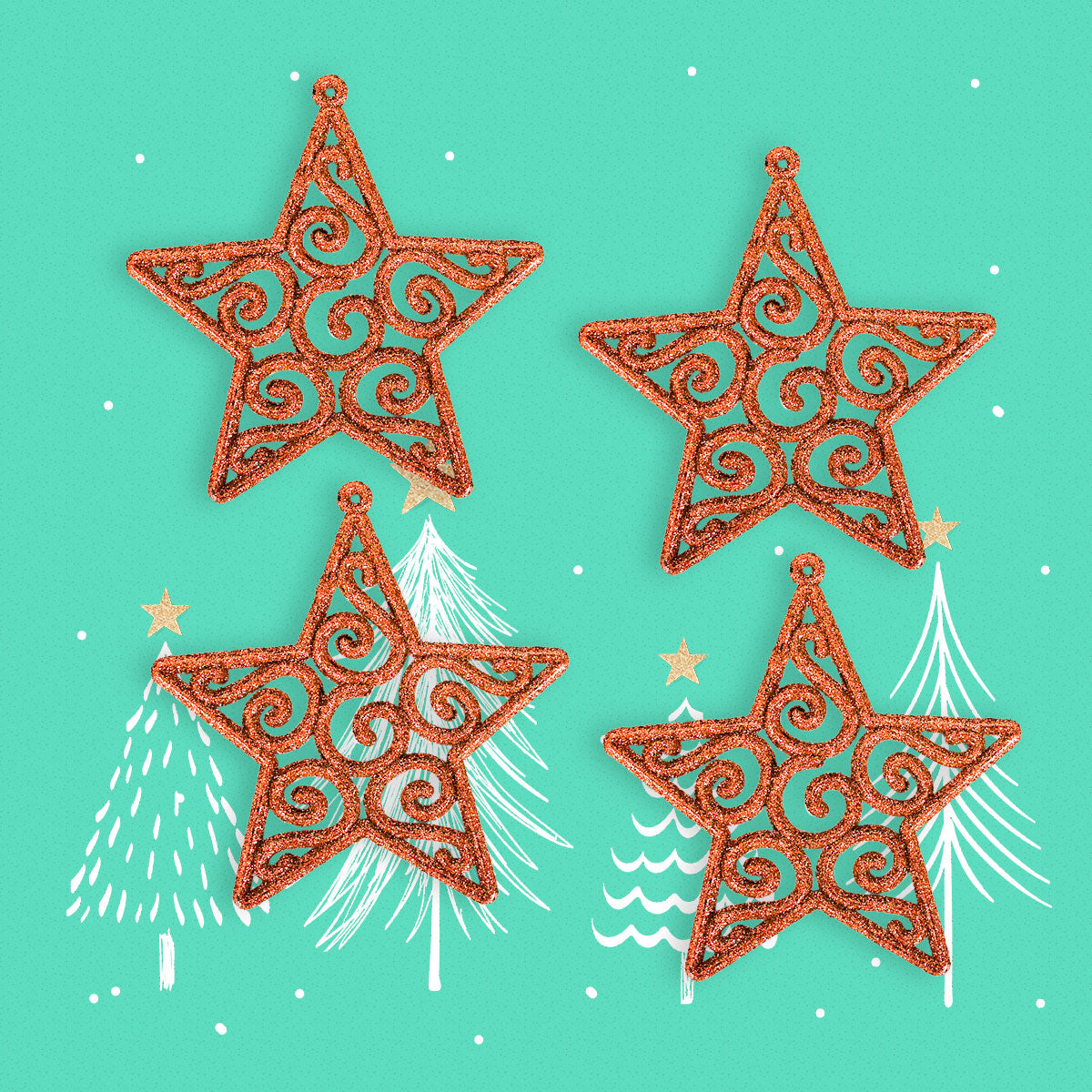 Estrellas Decorativas color Bronce, 4 piezas.